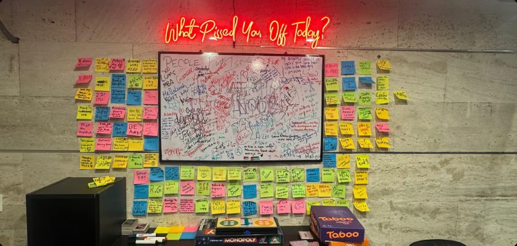 Team wall with sticky notes at Breaking Point
